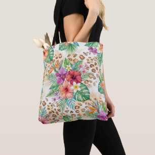 Tote Bag Motif Imprimé Léopard Floral Tropical