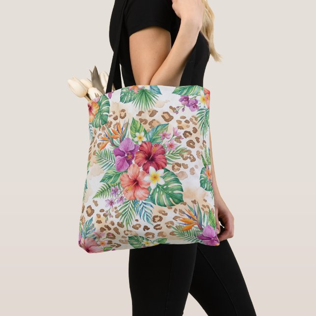 Tote Bag Motif Imprimé Léopard Floral Tropical (De près)