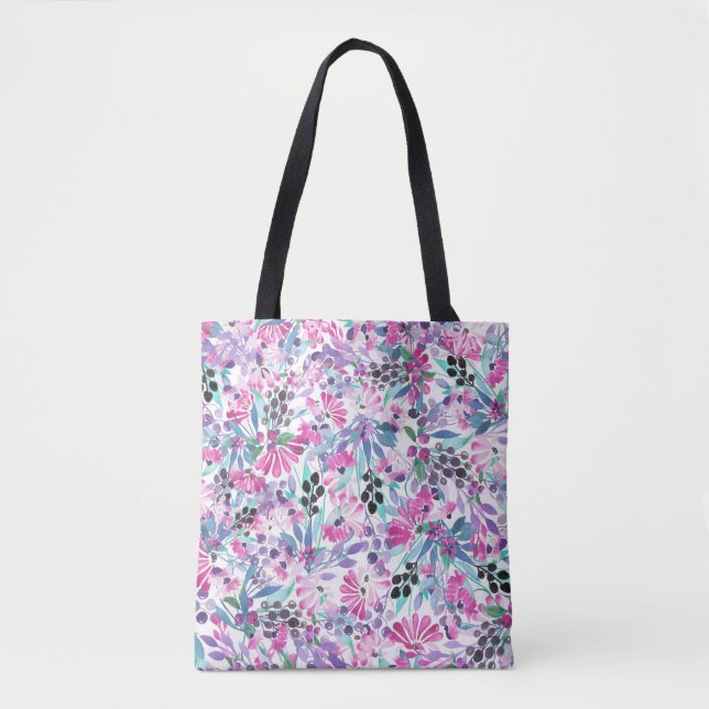 Tote Bag Motif incomparable de fleurs et de baies violettes (Devant)