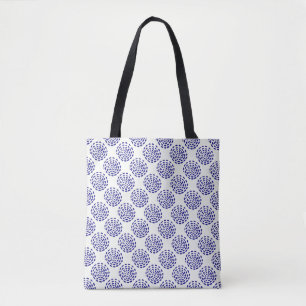 Tote Bag Motif indigo bleu foncé rayé sur blanc