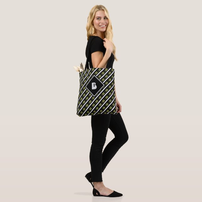Tote Bag Motif initial monogramme moderne mignon vert noir (Sur le modèle)
