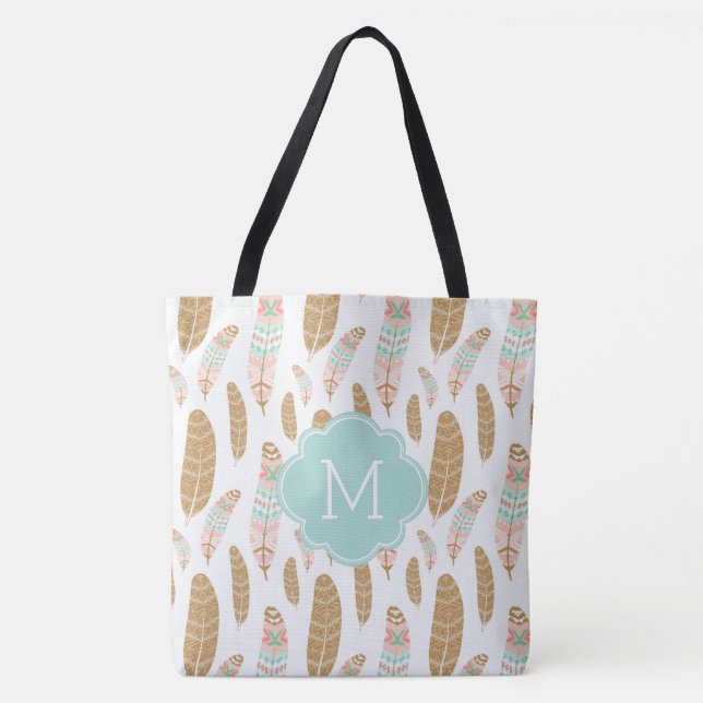 Tote Bag Motif inspiré par tribal décoré d'un monogramme (Devant)