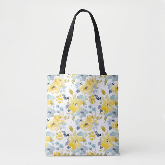Tote Bag Motif jaune et bleu d'aquarelle (Devant)