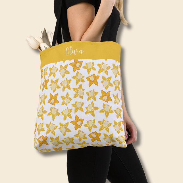Tote Bag Motif jonquille de ressort (Daffodil spring floral personalized tote bag)