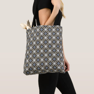 Tote Bag Motif Kaleidoscope bleu gris et tan Star