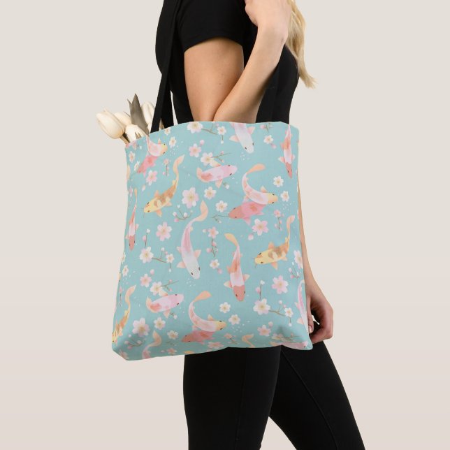 Tote Bag Motif Koi Pastel Chiyogami (De près)