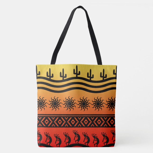 Tote Bag Motif Kokopelli Ombre Sunset Cactus (Devant)