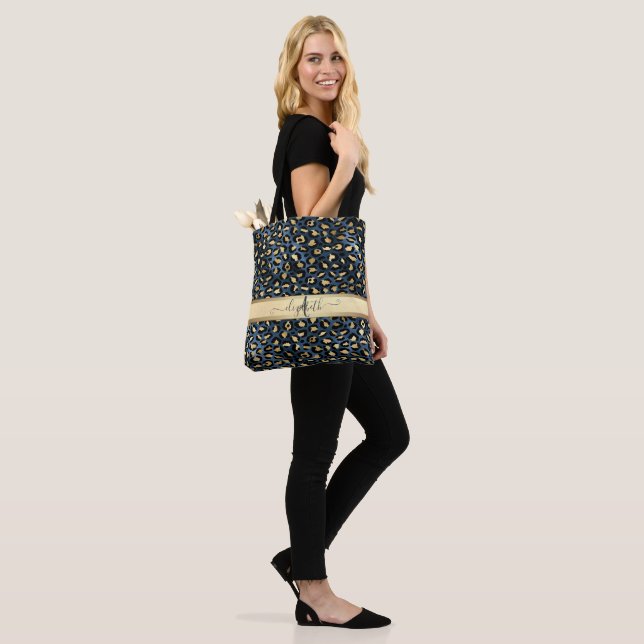 Tote Bag Motif léopard Bronze Noir Monogramme     (Sur le modèle)