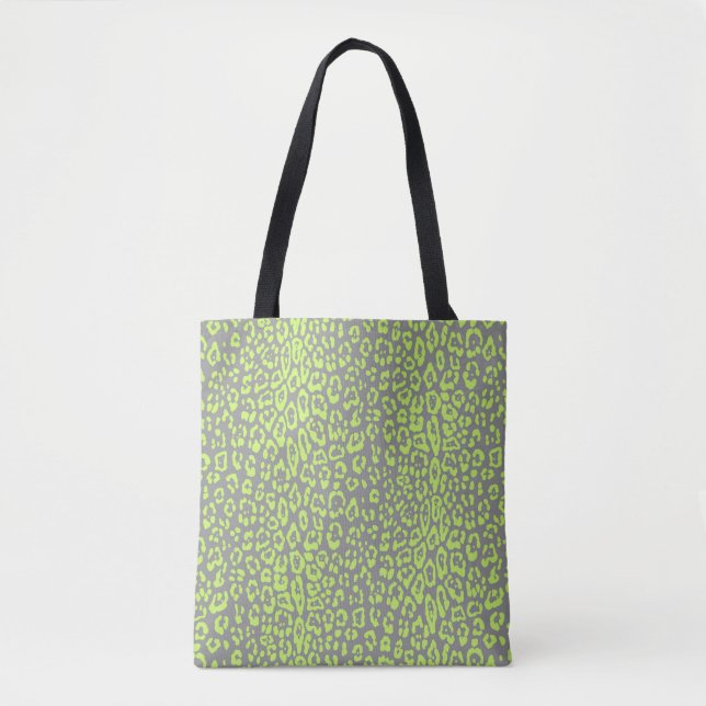 Tote Bag Motif léopard en vert citron et gris (Devant)