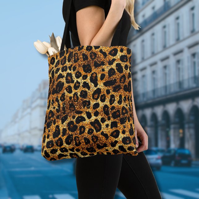 Tote Bag Motif Léopard Marron Doré Pailleté Luxe (Créateur téléchargé)