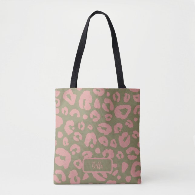 Tote Bag Motif léopard rose et vert (Devant)