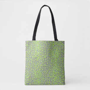 Tote Bag motif léopard vert citron et gris