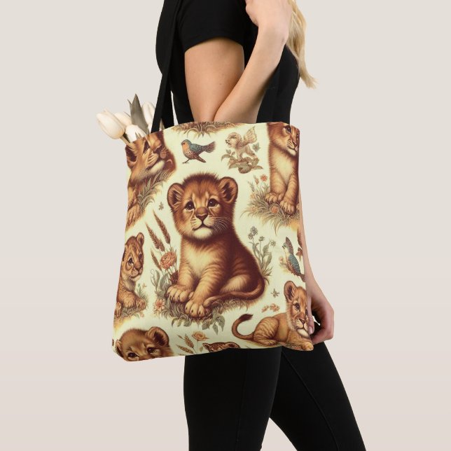 Tote Bag Motif Lion vintage mignon bébé (De près)