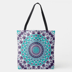 Tote Bag Motif mandala gras sarcelle et violet