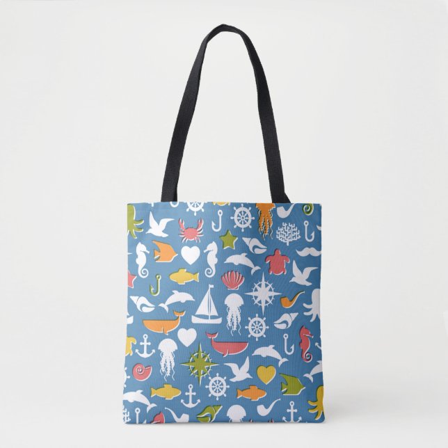 Tote Bag Motif marin de symboles (Devant)