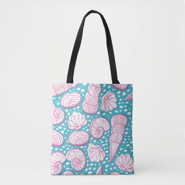 Tote Bag Motif marin sans joint avec différents coquillages (Devant)