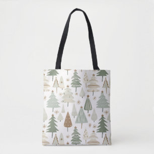 Tote Bag Motif marron des arbres de Noël modernes