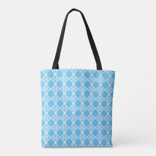 Tote Bag Motif Méditerranéen Turquoise & Blanc