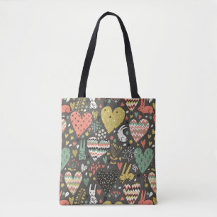 Tote Bag Motif mignon de lapins d'amour avec des coeurs