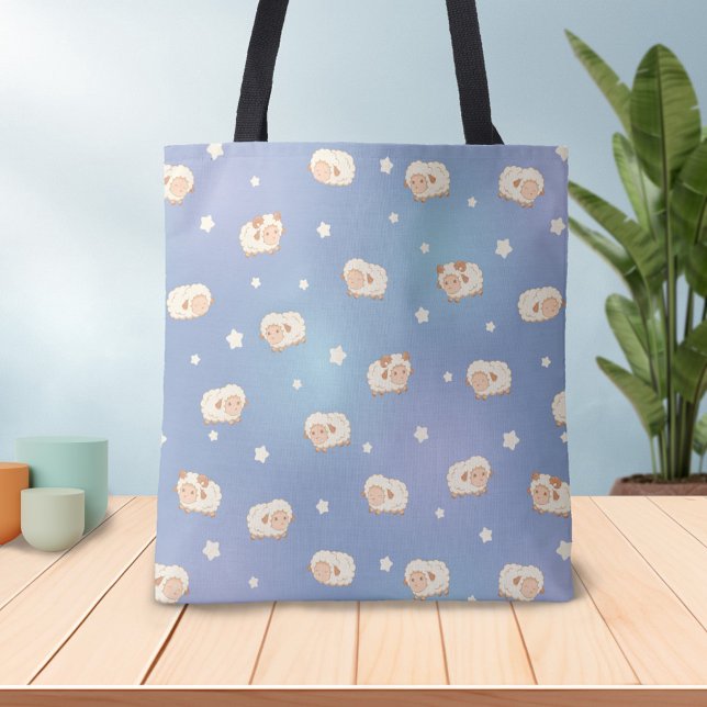 Tote Bag Motif mignon petit mouton sur bleu (Créateur téléchargé)