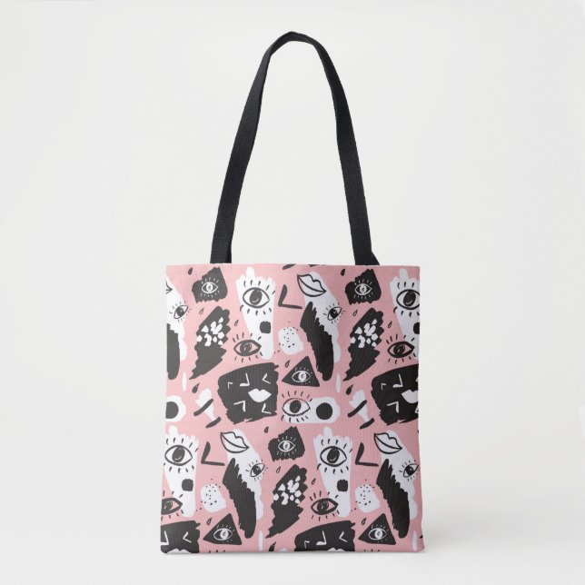 Tote Bag Motif moderne abstrait d'oeil et de lèvres (Devant)