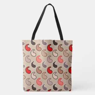 Tote Bag Motif moderne Paisley, beige, rouge, gris et corai