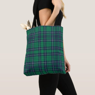 Tote Bag Motif Moderne Vert Et Bleu Tartan Plaid