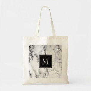 Tote Bag Motif Monogramme Gris Et Marbre Noir