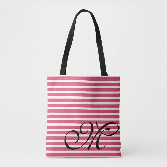 Tote Bag Motif Monogramme Red Stripes (Devant)