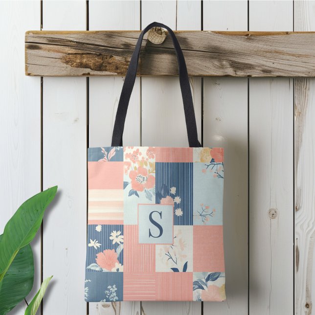 Tote Bag Motif Monogramme rose et bleu en écaille (Créateur téléchargé)