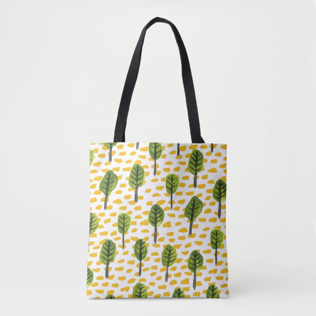 Tote Bag Motif Naïve Green Black Tree (Devant)