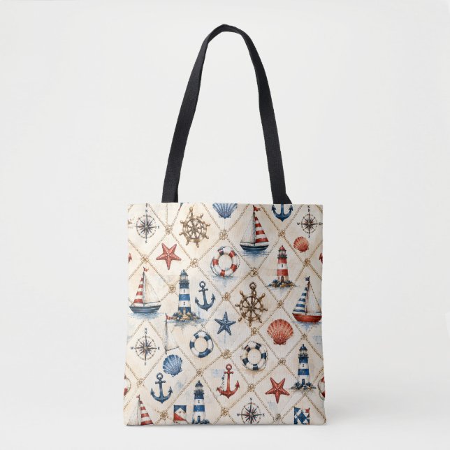 Tote Bag Motif nautique côtier sans couture (Devant)