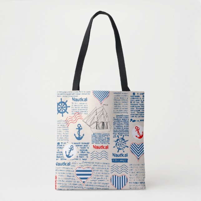Tote Bag Motif nautique de journal (Devant)