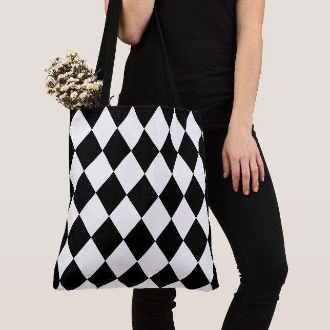 Tote Bag Motif noir et blanc de harlequin (De près)
