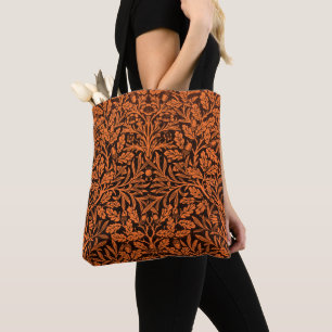 Tote Bag Motif Noir Orange Brûlé Vintage William Morris