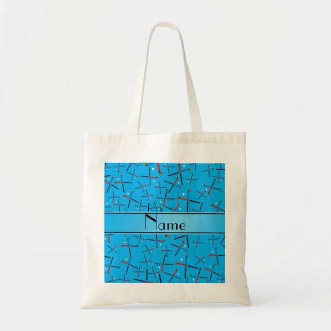 Tote Bag Motif nommé personnalisé d'hockey de champ de bleu (Devant)