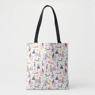 Tote Bag Motif occupé d'aquarelle de filles