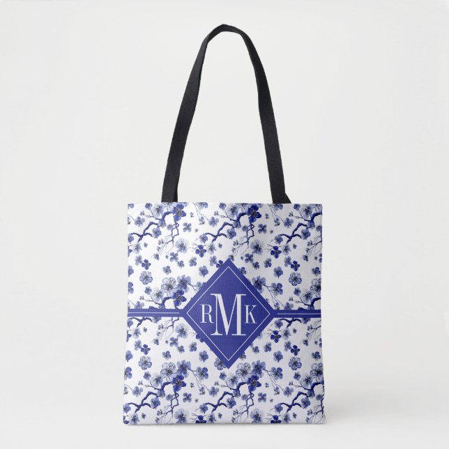 Tote Bag Motif oriental de branche du monogramme | Sakura (Devant)