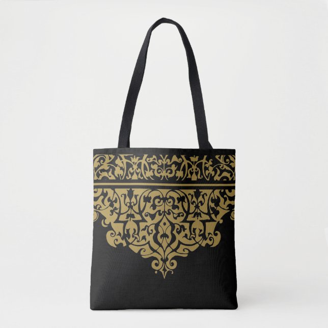 Tote Bag Motif Ornate Black and Gold personnalisable Fourre (Devant)