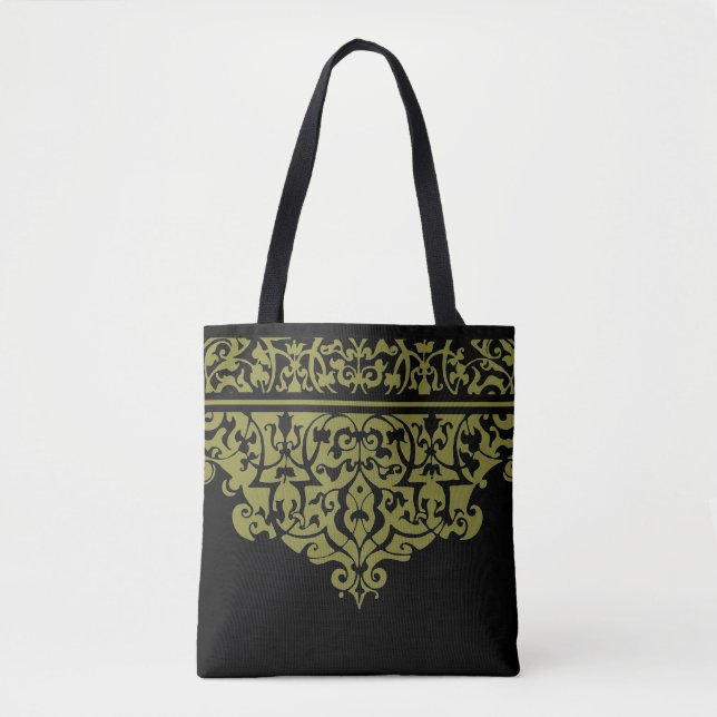 Tote Bag Motif Orné Vert et Noir personnalisable Fourre-tou (Devant)