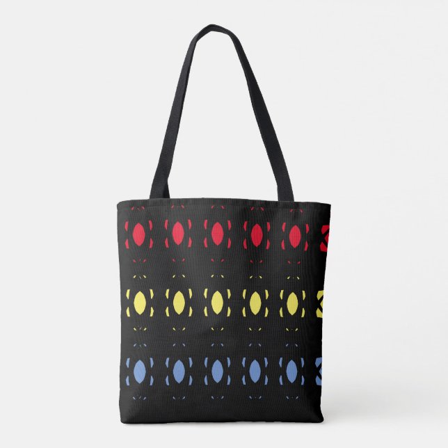 Tote Bag Motif ovale bleu, jaune et rouge sur noir (Dos)