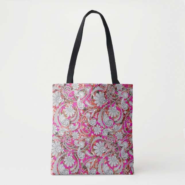 Tote Bag Motif paisley blanc rose (Devant)