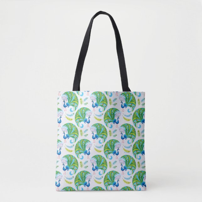 Tote Bag Motif Paon et Plumes (Devant)