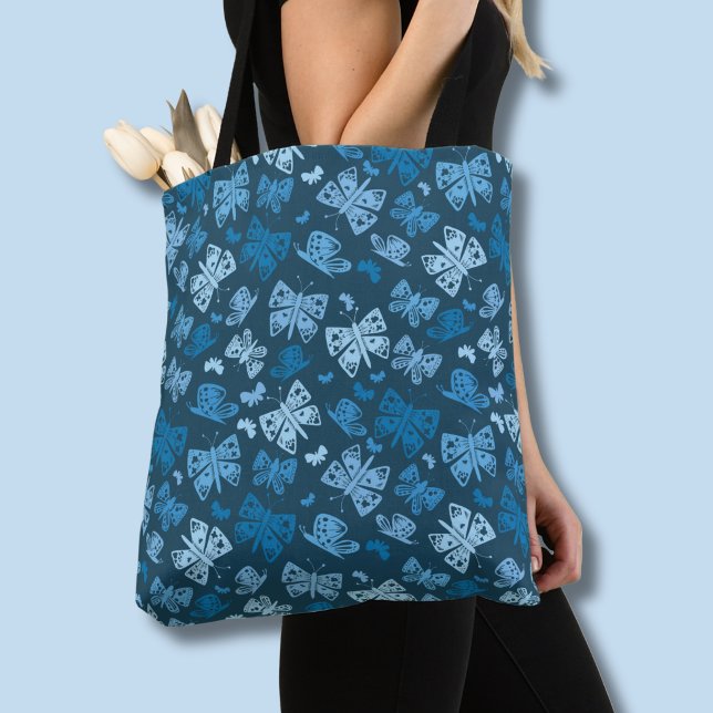Tote Bag Motif papillon bleu (Blue butterfly pattern tote bag)