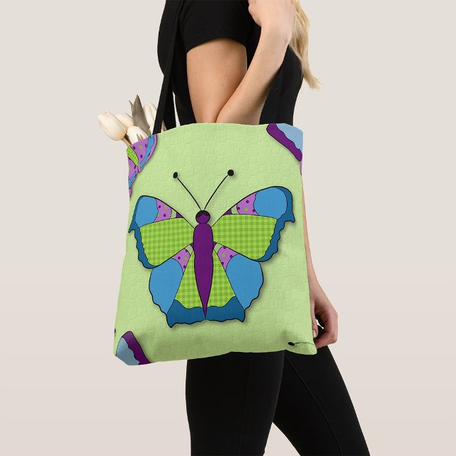 Tote Bag Motif papillon patchwork sur fond vert (Créateur téléchargé)