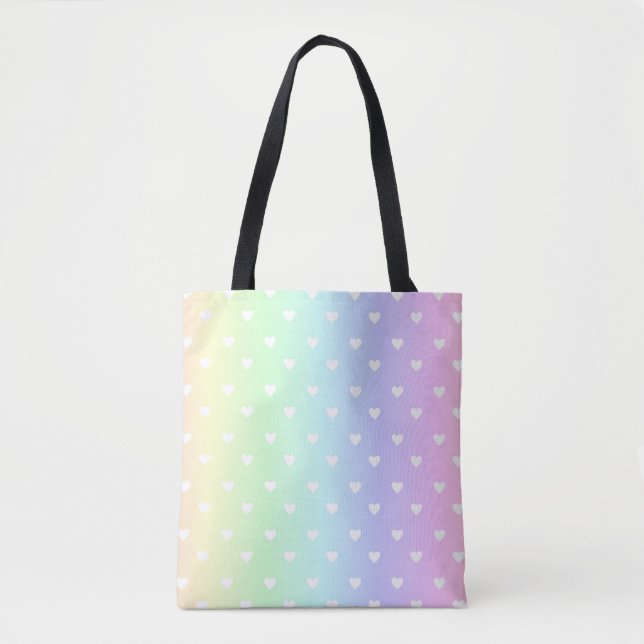 Tote Bag Motif Pastel Rainbow Ombre Hearts (Devant)