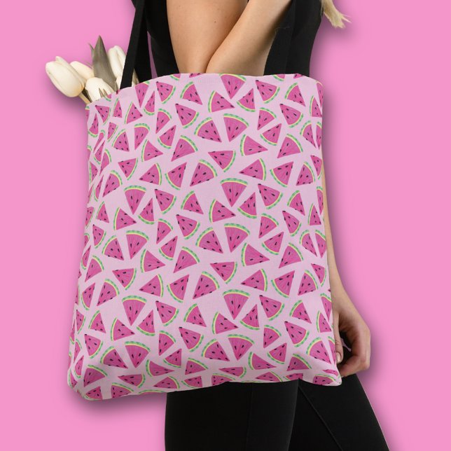 Tote Bag Motif pastèque rose (Pink watermelon fruit all over print tote bag)