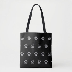 Tote Bag Motif Patte Grise sur Fond Noir