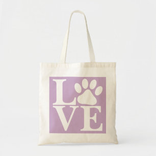 Tote Bag Motif PATTES de Chien LOVE Blanc Fond Violet