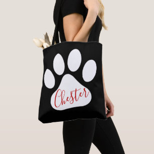 Tote Bag Motif Paw Chien Blanc Personnalisé Sur Arrière - p